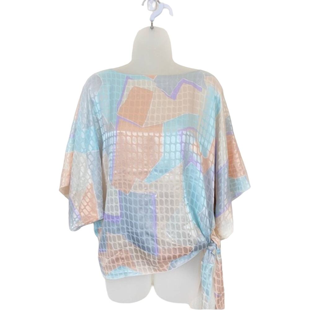 Disco Queen Satin Top Sasia NY Women's Boatneck 70s Pastel Vintage Oversize S - Picture 8 of 14